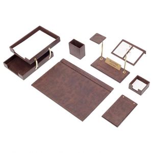 Ensemble d'organisateurs de bureau en cuir de luxe 10 pièces avec double plateau à documents - Product Image 1