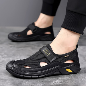 Zuecos de Cuero Genuino para Hombre, Punta Cerrada, Forro de Malla, Suela de Goma, Transpirables, Deportivos, Sandalias de Verano para Exteriores - Product Image 4