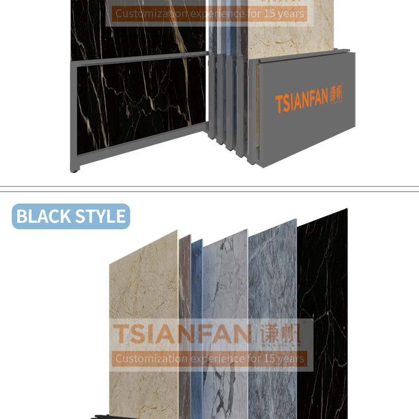 Slab Shelf Sample Rack Custom Pull-out Floor Tile Display Stand Tsianfan Sliding Marble Granite Display Showroom Sintered Stone