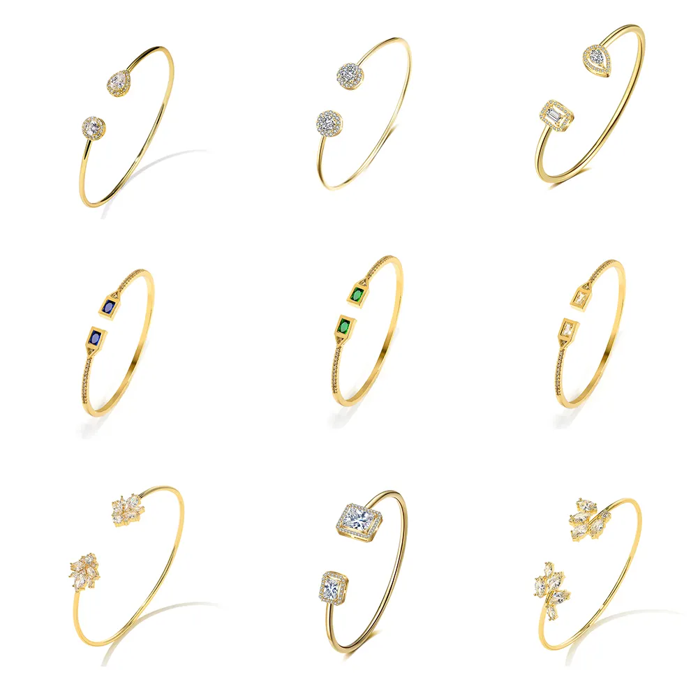 RAKOL BP2212 Fine design minimalist colour gemstone zirconia dubai bridal adjustable bangle bracelets jewellery women