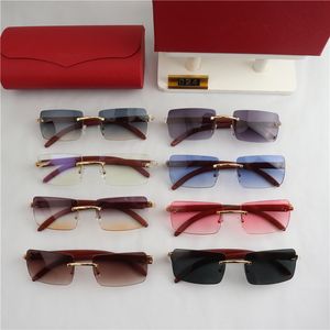 Lunettes de soleil tendance pour hommes, sans monture, rectangulaires, avec logo personnalisé, verres dégradés UV400 effet océan, monture imitation bois, modèle 024 - Product Image 2