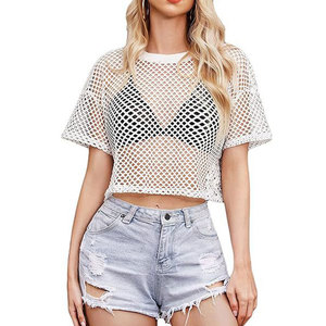 white cropped fishnet top