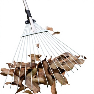 Râteau à feuilles en acier inoxydable, 16 dents, 31 cm de longueur des dents, manche antidérapant, outil de nettoyage de pelouse et de jardin - Product Image 1