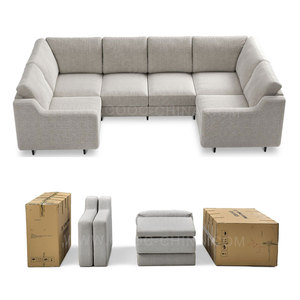 Juego de Sofás Modulares Desmontables para Sala de Estar, con Estructura de Madera Maciza en Forma de U y Tapicería de Lino - Product Image 1