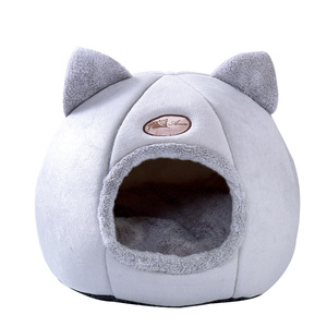 Cama para mascotas con orejas de gato, color gris, semicerrada, con acolchado, para gatos y perros. - Product Image 5