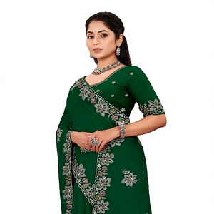 Sari en satin et mousseline de soie pour femme, personnalisable, style indien, broderie Swarovski, design Patola, style traditionnel, pour mariage, par Vexotrend - Product Image 1