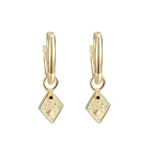 Trendy Ohrringe Silber 925 18 Karat Sonnen muster Drop Rhombus vergoldete Ohrringe Creolen für Frauen