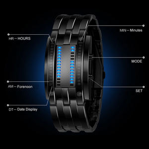 <span class=keywords><strong>Reloj</strong></span> electrónico de acero inoxidable para hombre y mujer, cronógrafo <span class=keywords><strong>binario</strong></span> azul luminoso LED, a la moda, 7056 - Product Image 5