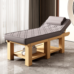 Table de massage matelassée blanche pour salon de beauté et spa, avec cadre en bois et revêtement rembourré, portable pour studio de beauté - Product Image 4