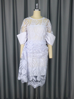 Robes Midi Drapées en Dentelle à Manches Mi-Longues Grande Taille pour Femmes Invitées de Mariage