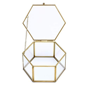 Boîte à souvenirs décorative vintage luxueuse pour la maison, motif géométrique doré, organisateur carré, présentoir à bijoux en papier et cuir - Product Image 3