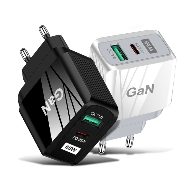 New PD33W QC 3.0 9V12V Super Fast Charging GaN European Standard USA Standard UK Standard 65W Gallium Nitride USB/ C Charger