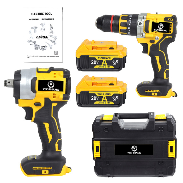 AG96 Battery Powered Lithium-Ion Cordless Impact Wrench & Drill Combo Kit Aluminium Hard Case OEM Household Power Tools