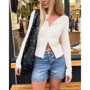 FOXA Cardigan ajusté pour femme, manches longues, côtelé, boutonné, léger, tenue d'automne - Product Image 4