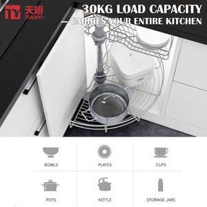 TIANYI Heavy Duty Chrome Steel Magic Corner <b>Pull</b> <b>Out</b> <b>Basket</b> 180° Revolving <b>Kitchen</b> Cabinet Storage Carousel - Product Image 4