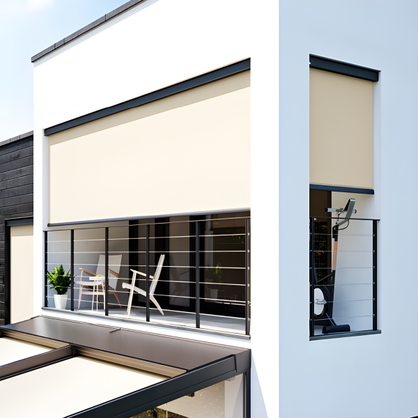 Everyday Use PVC Outdoor French Window Roller Screen Blinds Plain Sun Fabric Door Access Electric Motorized Retractable