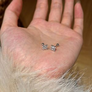 Dylam Tiny Charm Fine Jewelry Sterling <b>Silver</b> Rhodium 18K Gold Plated 5A Zirconia Butterfly Four Leaf Clover <b>Stud</b> <b>Earrings</b> - Product Image 6