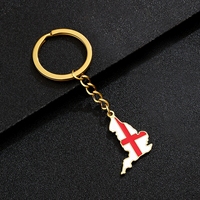 Porte-clés à breloque drapeau de l'Angleterre émaillé en acier inoxydable plaqué or 18 carats Porte-clés pendentif carte de l'équipe de l'Angleterre