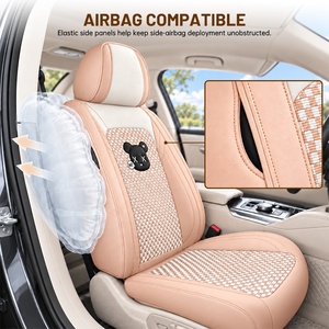 Coprisedili Universali in Seta Ghiaccio con Orsetto Cartone Animato, Set Completo di 7 Pezzi per la Maggior Parte delle Auto Berlina e SUV - Product Image 3