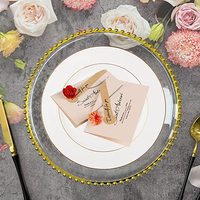 Assiettes de présentation en plastique transparent avec bordure perlée, pour mariage, logo personnalisé, fête, assiette ronde moderne, plat de 13 pouces