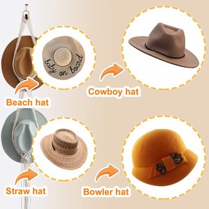 Support mural décoratif Boho fait à la main, <span class=keywords><strong>porte</strong></span>-chapeau, organisateur, <span class=keywords><strong>porte</strong></span>-chapeau en macramé - Product Image 4