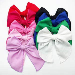 Lazos de pelo de lino con borde de dobladillo delicado de color y tamaño personalizado para bebés y niñas tela de algodón accesorio para niños para verano - Product Image 3