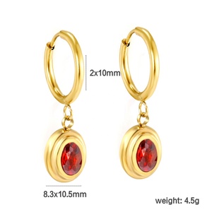 Pendientes Personalizados Simples de Acero Inoxidable con Baño de Oro PVD, Zirconia Colorida y Colgante Geométrico - Product Image 3