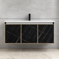 Ensemble de meubles de salle de bain en marbre, armoire flottante en aluminium nid d'abeille avec lavabo, vasque en céramique, étagère ouverte à trois couleurs