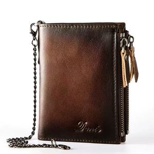 Cartera de cuero genuino con cremallera de diseñador de marca para hombre, Cartera de motorista de marca antirrobo con bloqueo RFID con cadena, cartera personalizada para hombre - Product Image 6