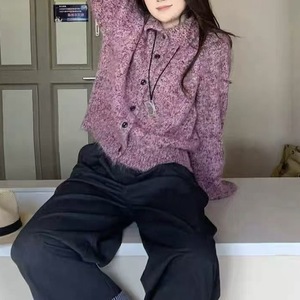 Cardigan en tricot à col montant avec technologie de couture, épaisseur moyenne, anti-boulochage, design simple, élégant, motif floral, pour femme - Product Image 4