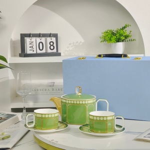Service à thé 5 pièces de style européen de luxe, best-seller, en céramique, avec soucoupe en porcelaine et fouet en bambou pour un usage domestique - Product Image 1