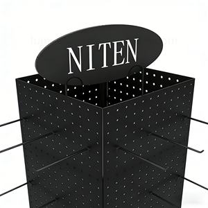 4-sided Rotating Floor Display Stand with Wheels <b>Pegboard</b> & Hooks for Makeup Tools & Brushes <b>Metal</b> Spinning Merchandiser Rack - Product Image 5