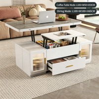 Table basse multifonctionnelle 2-en-1 pliable et mobile avec plateau en verre moderne, table à manger polyvalente convertible pour salon