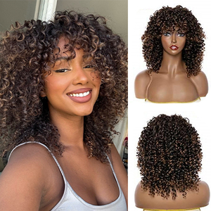 Perruques synthétiques afro bouclées crépues de qualité supérieure en gros, 15 pouces, bonnet en maille semi-élastique, densité 180%, résistantes à la chaleur, sans colle, à porter - Product Image 1