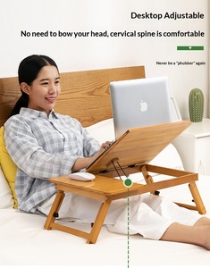 Bureau d'ordinateur portable moderne en bambou réglable, pratique et confortable, avec tiroir, <span class=keywords><strong>support</strong></span> pliable et plateau inclinable <span class=keywords><strong>pour</strong></span> <span class=keywords><strong>lit</strong></span>, idéal <span class=keywords><strong>pour</strong></span> la maison et le bureau - Product Image 4