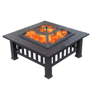 Mesa de Fogata Db de Acero para Exteriores, con Quemador de Leña, Independiente, con Recubrimiento en Polvo Negro Gris D0100H50UTP - Product Image 1