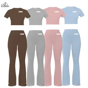 Loungewear Rib t-shirt a maniche corte Lounge Wear Set di pantaloni a due pezzi