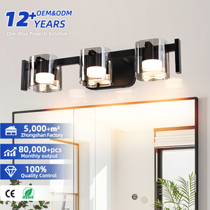 Applique murale moderne en aluminium avec abat-jour en verre, lumière LED blanc chaud 3500K pour salle de bain, montage en surface, culot E27 - Product Image 1