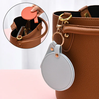 Miroir de poche personnalisé pour le maquillage, en cuir PU, rond, avec porte-clés