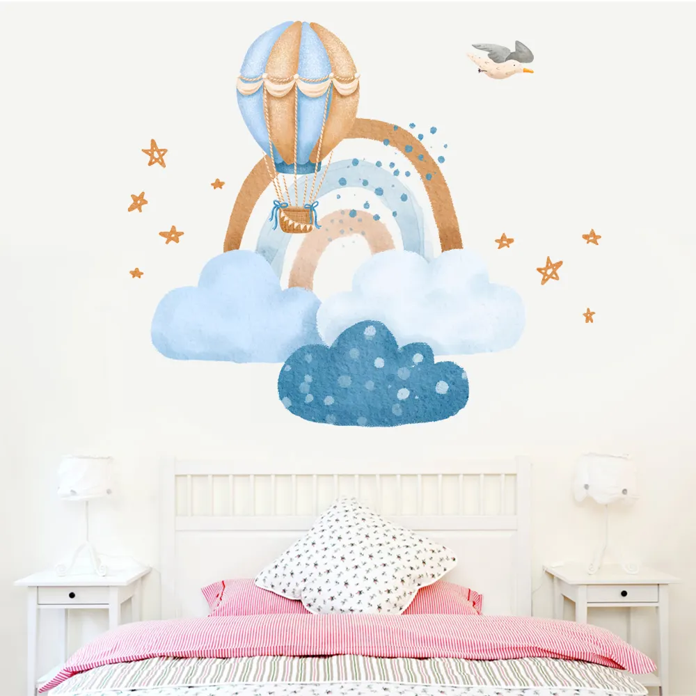 Cool self adhesive 3d watercolor rainbow with cloud wall stickers for baby
