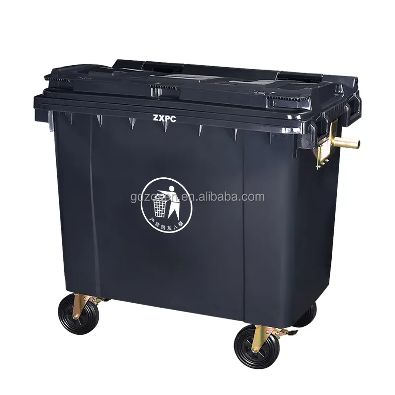 660 리터 쓰레기 용기 4 범용 바퀴 플라스틱 산업 쓰레기통, 쓰레기통 쓰레기통