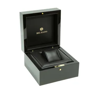 Роскошная высококачественная черная глянцевая отделка деревянная коробка для часов из искусственной кожи