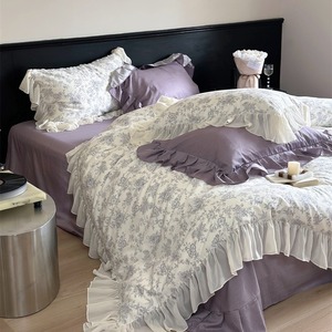 Princess Style 40 Count Pure Cotton <b>Bedding</b> <b>Set</b> Floral Print Ruffle Duvet Cover And Sheets 1.5m Home Use - Product Image 3