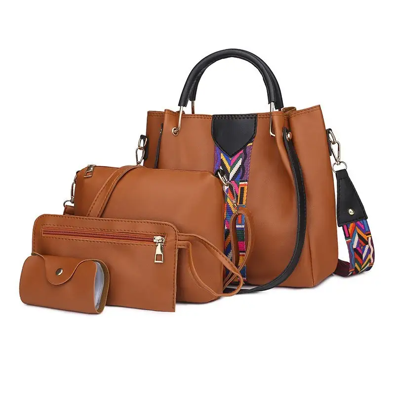 Tas Tote 4 dalam 1 untuk wanita, tas selempang kapasitas besar, tas kurir amplop warna kontras dengan dompet kapasitas besar
