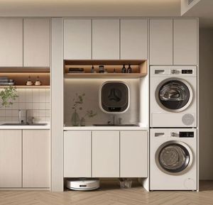 Mueble Moderno de Madera Maciza para Lavadero con Lavadora y Diseño Elegante - Product Image 1