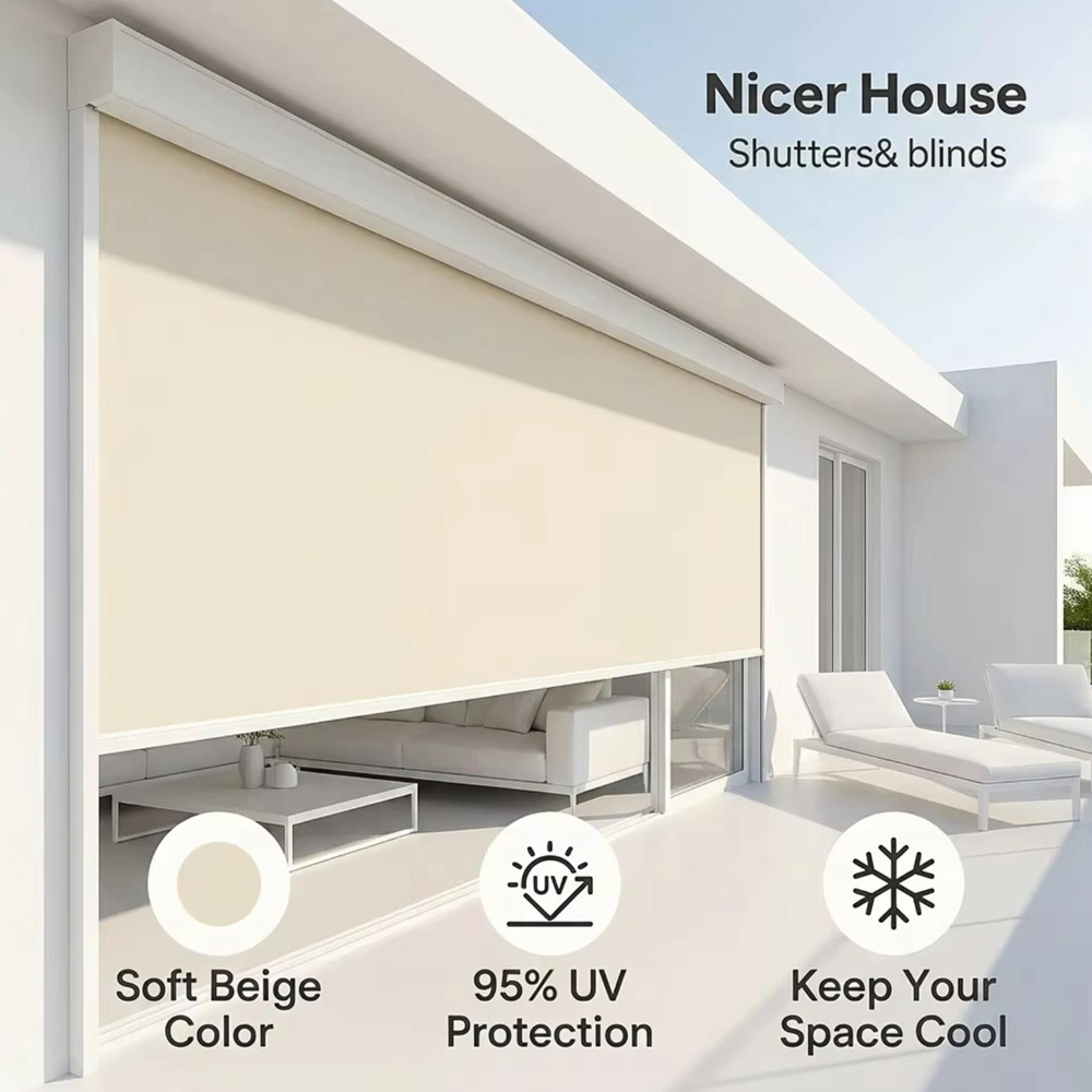 Blind Screen for Windows Outdoor, Windproof Roller Blinds Zip Blinds Manual with Motorized Option for Balcony