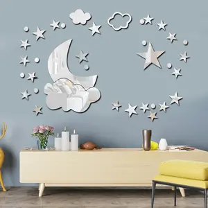 Оптовая продажа 3d Луна Звезда облако зеркальные наклейки для спальни Гостиная украшения романтический водонепроницаемый акриловый декоративный Декор