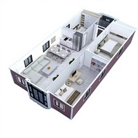 Maison conteneur préfabriquée mobile et extensible à double aile de 20, 30 et 40 pieds avec terrasse pour usage résidentiel, gîtes et hôtels