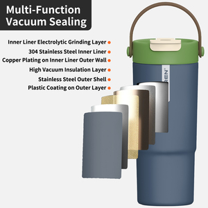 Vaso de acero inoxidable de doble pared con asa y tapa de paja abatible, taza de viaje con logotipo personalizado, tazas de café, vaso aislado portátil - Product Image 5