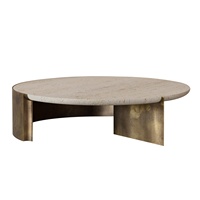 Table basse en travertin doré de luxe italien, design haut de gamme, sur mesure, style moderne minimaliste, meubles en pierre pour la maison